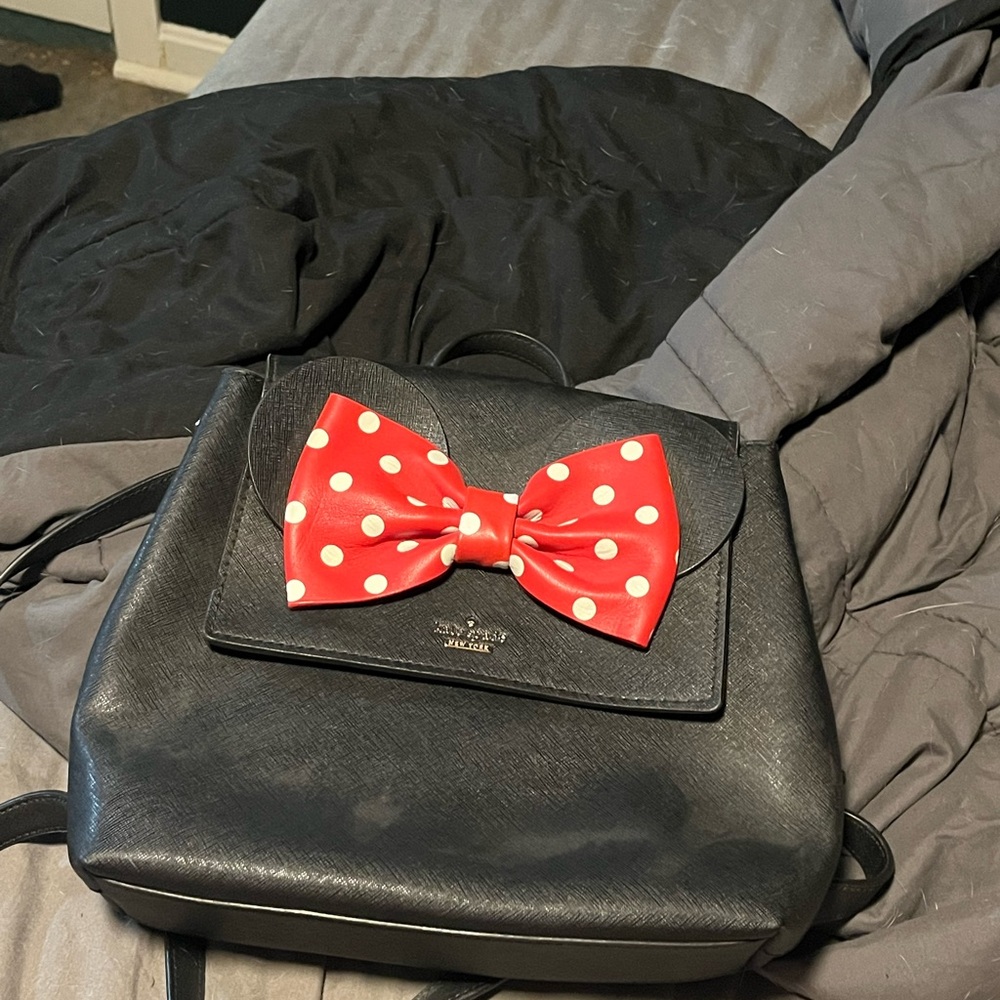 Kate Spade Black Backpack with Red Polka Dot Bow Accent